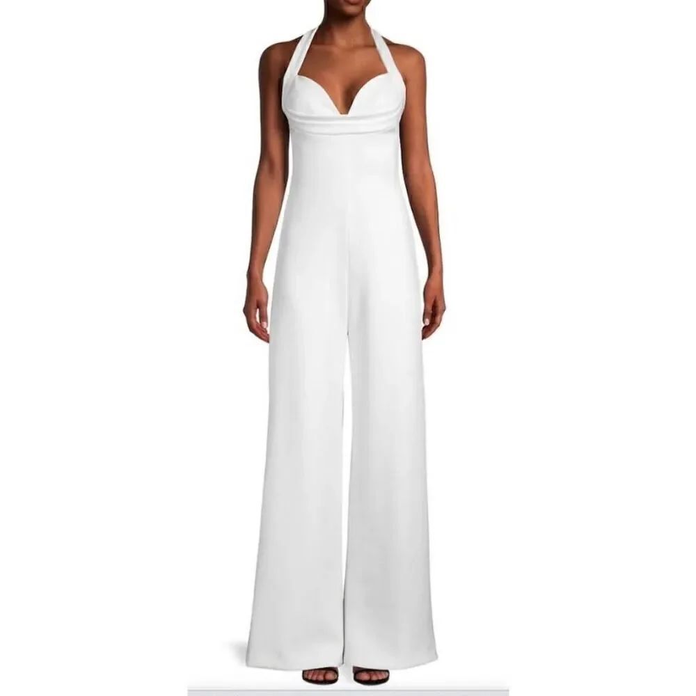 Black Halo Eve Gala Halter Jumpsuit in White NWT Size 10